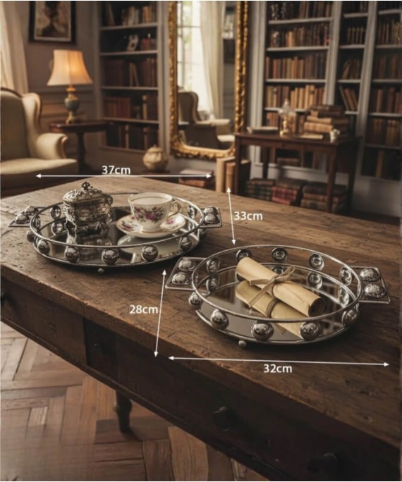 ZEYVE SILVER BONCUK YÖV. 2-PLACE TRAY 32x28x5-37x33x5cm